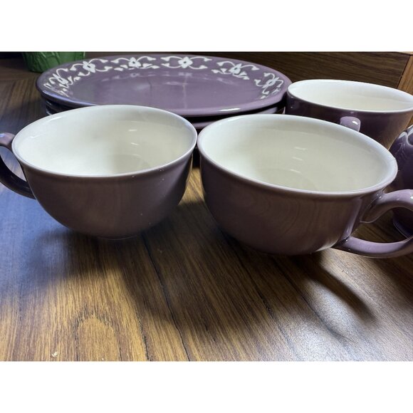 Vintage Jaliang Floral Ceramic Tea Set With Plates Creamer & Sugar Bowl Purple & - Picture 9 of 13